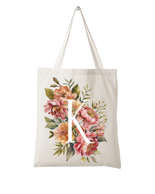 Floral monogram totebag (Letter K)